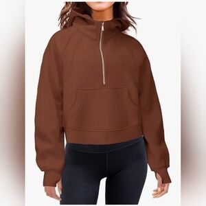 Leedya Brown Women's Half Zip Up Hoodie Long Sleeve Y2K Size  XL NWT